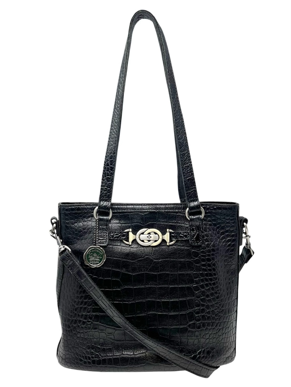 Patricia Nash Lundy Crossbody Black Leather Croc-Embossed Shoulder Bag EUC